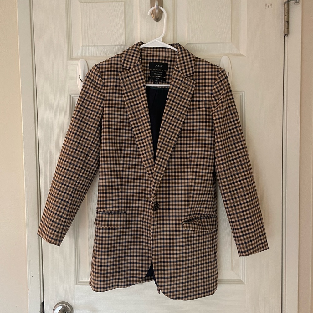 J.Crew Italian Stretch Wool Tan Checked Blazer